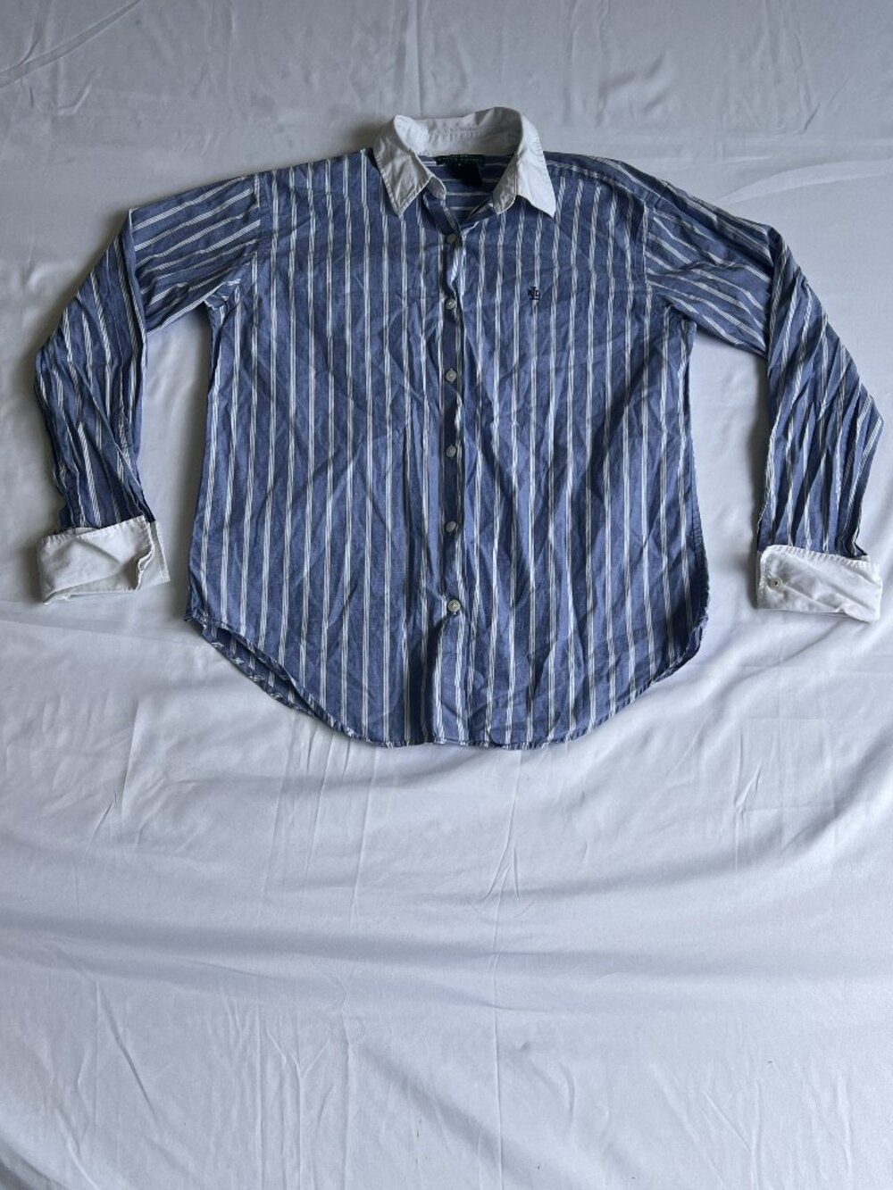 Lauren Ralph Lauren Striped Button Down Contrast Collar Size 8 - Picture 2 of 7
